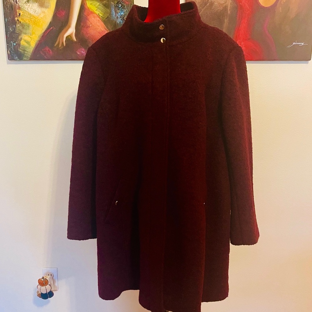 Plus Size LOFT Funnel Collar Burgundy Coat